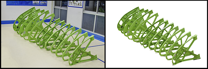 Image of product before and after retouching Product shot in the factory And retouched later